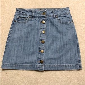 Medium wash denim button front skirt